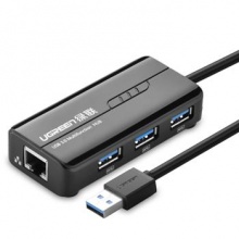 绿联 UGREEN USB集线器 20265 USB3.0有线千兆网卡 带3口HUB 支持苹果Mac Air