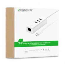 绿联 UGREEN Type-C有线百兆网卡 USB3.1转RJ45 20792 3口HUB+OTG集线器/分线器 支持苹果新Macbook