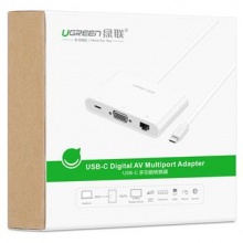 绿联 UGREEN USB集线器 30439 (白色) TYPE-C转VGA+网卡+USB-C高清转换器